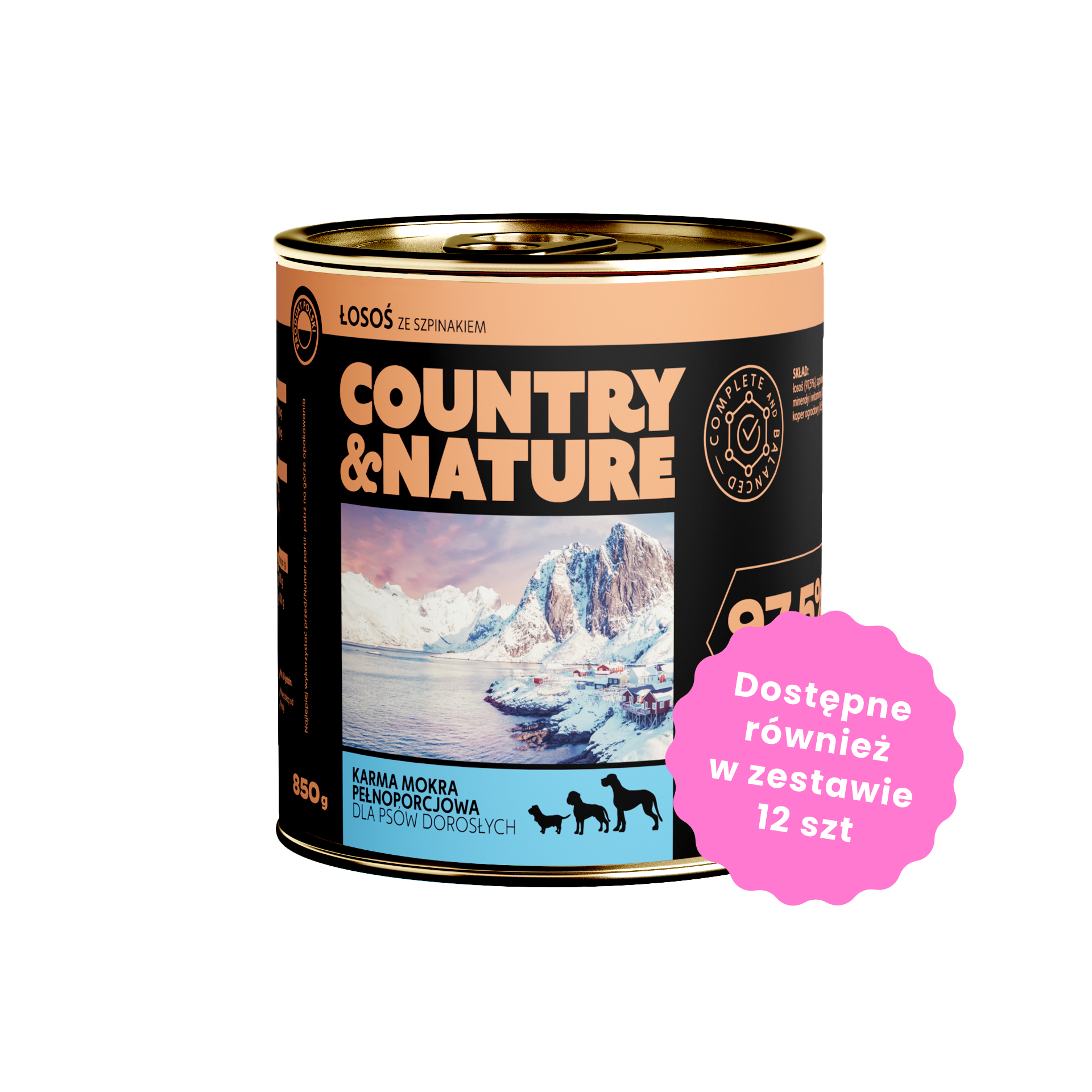 COUNTRY&NATURE Bezzbożowa mokra karma - łosoś ze szpinakiem 850g