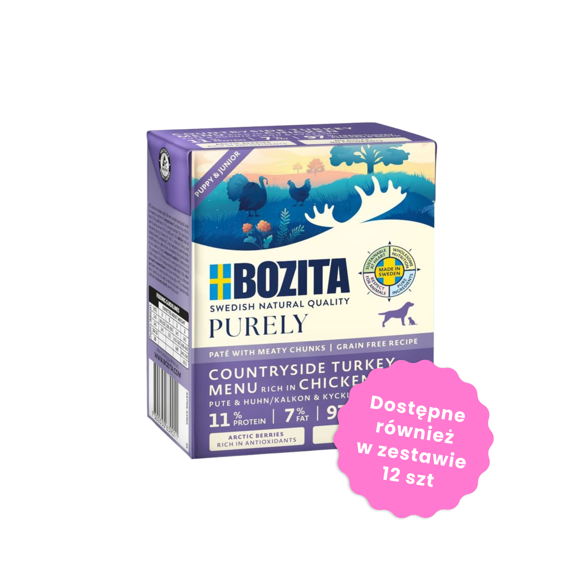 BOZITA Purely Paté Puppy/Junior pasztecik dla psa z indykiem i kurczakiem Tetra Recart 370g