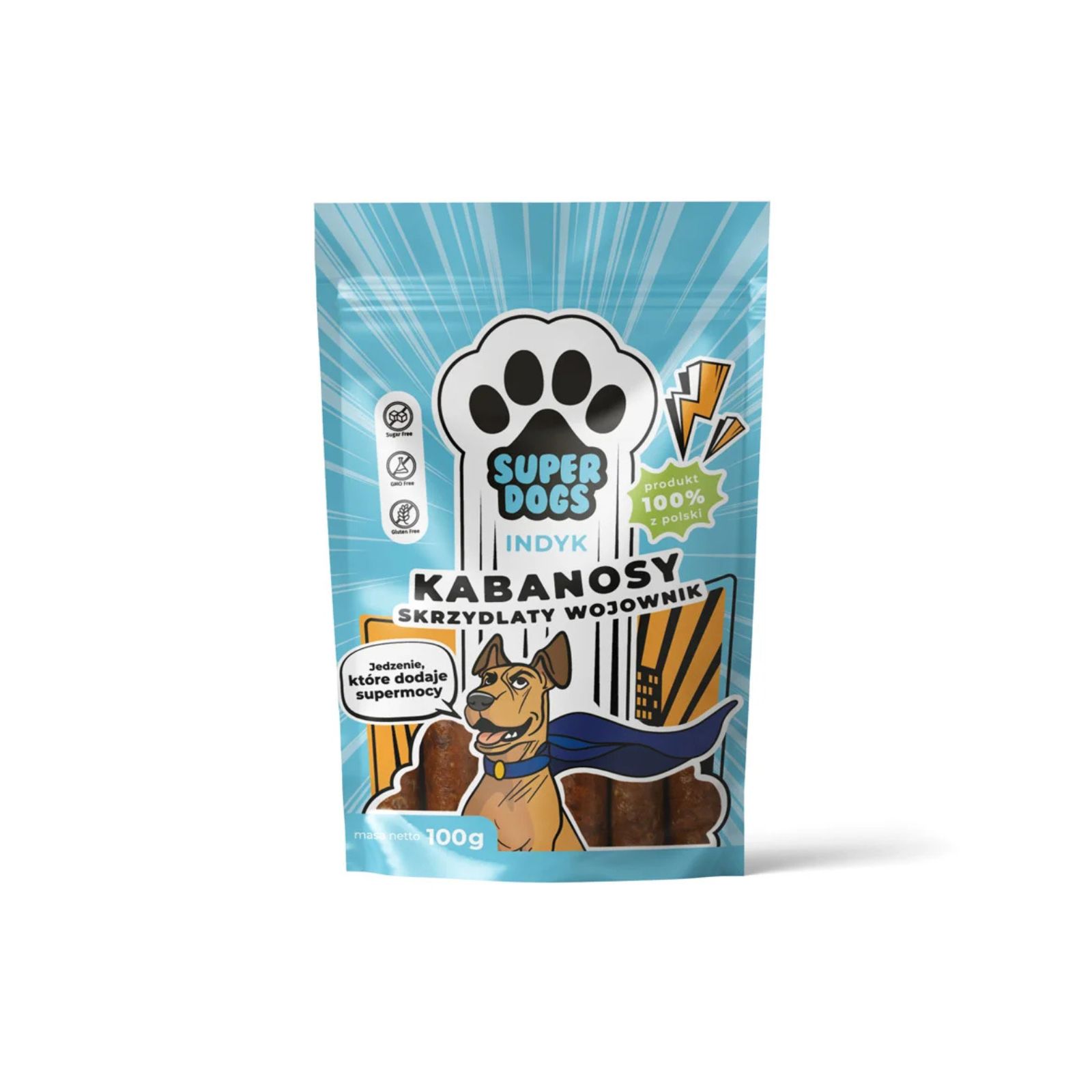 SUPERDOGS Kabanosy Skrzydlaty Wojownik indyk przysmak dla psa 100g 