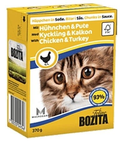 BOZITA Mięsne kawałeczki w sosie z kurczakiem i indykiem dla kota Tetra Recart 370g 