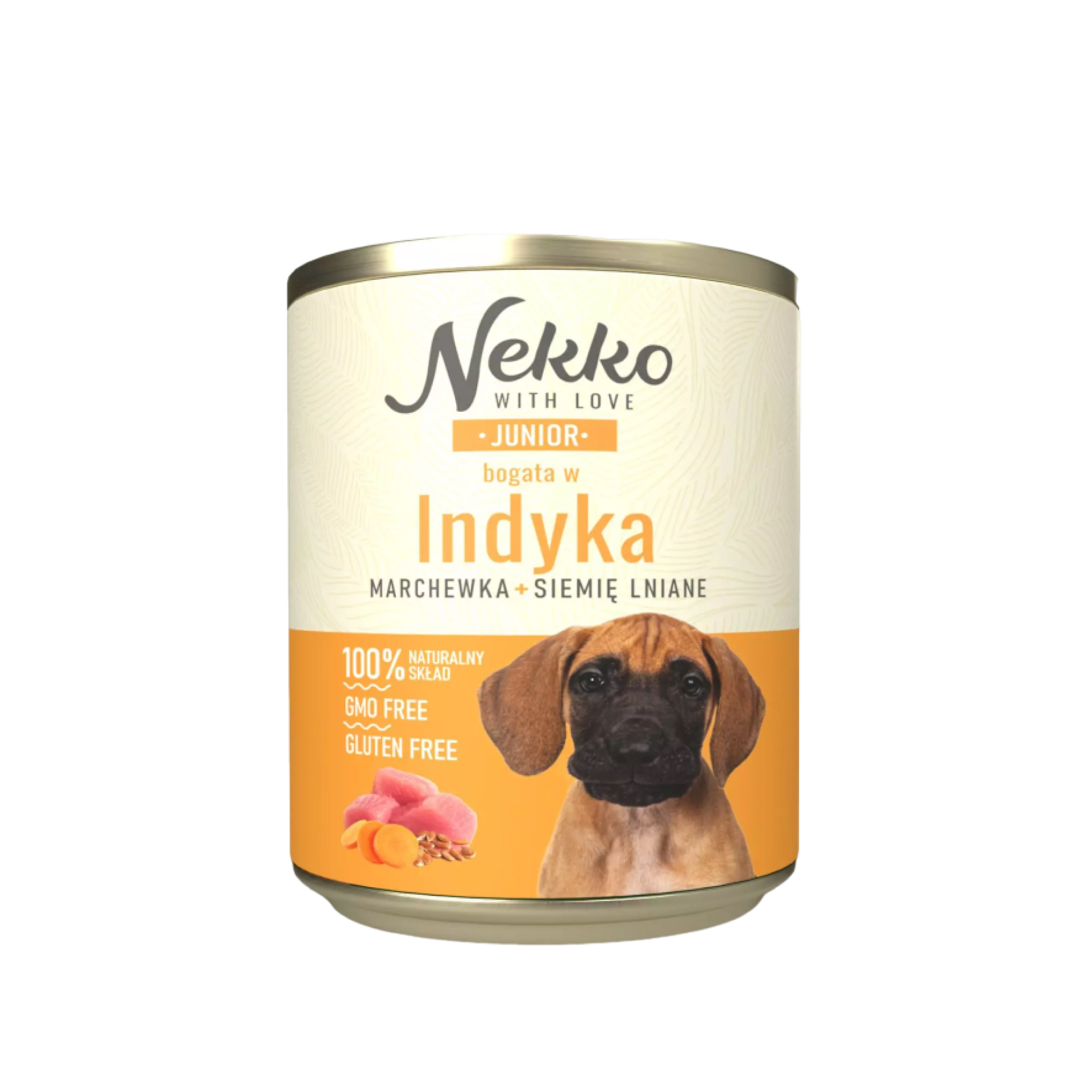 NEKKO Junior Indyk, marchewka, siemię lniane puszka 800g