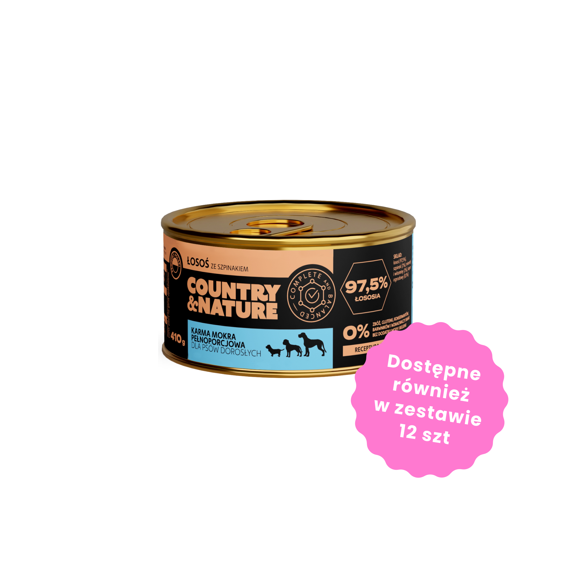 COUNTRY&NATURE Bezzbożowa mokra karma - łosoś ze szpinakiem 410g