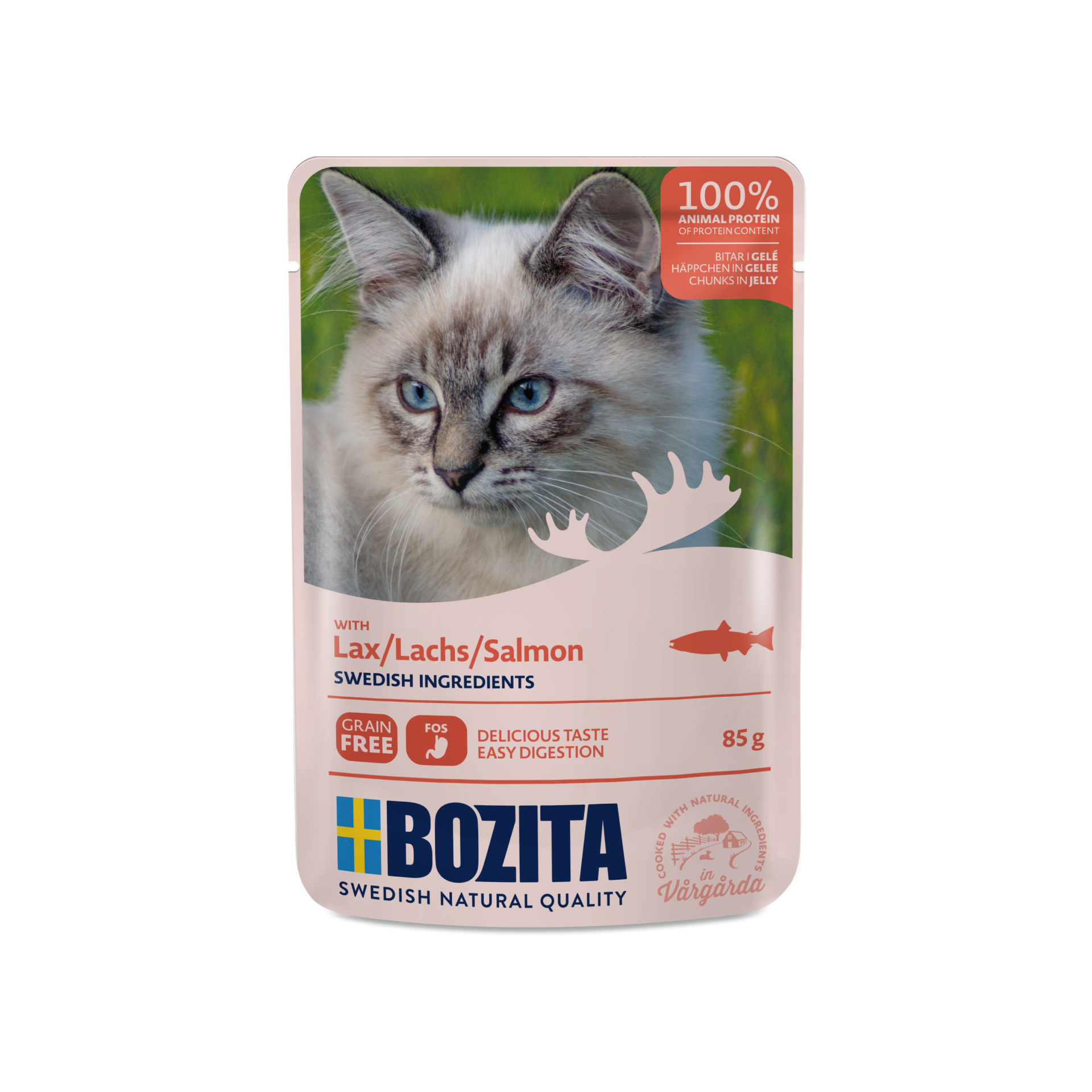BOZITA kawałeczki mięsa w galaretce z łososiem dla kota saszetka 85g