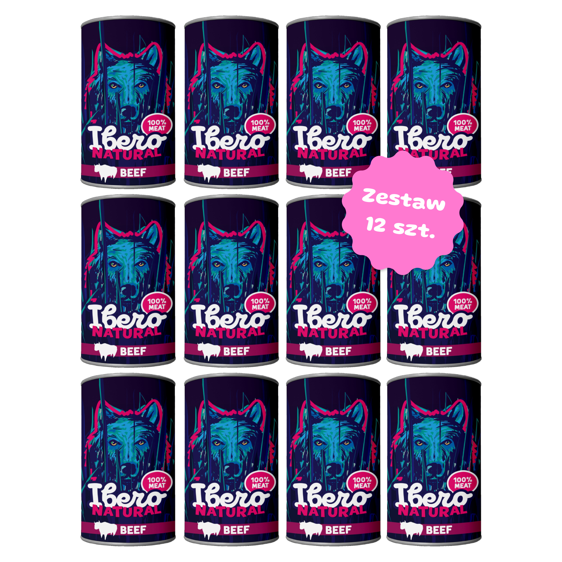 Zestaw 12 szt. puszek karmy mokrej - Ibero Natural Adult z wołowiną - 12 szt. 1200g 