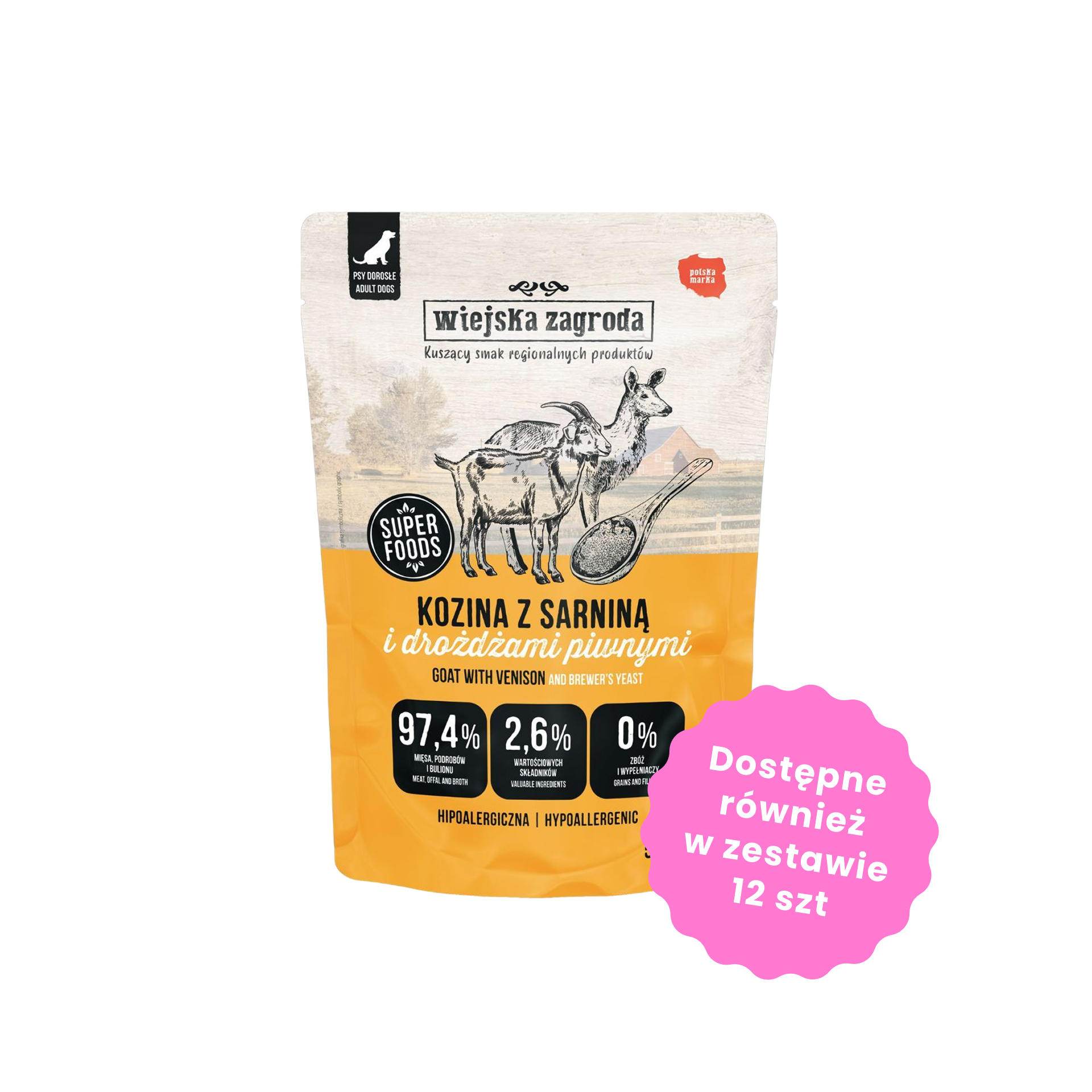 Wiejska Zagroda Karma Mokra Pełnoporcjowa kozina z sarniną dla psów dorosłych 500g