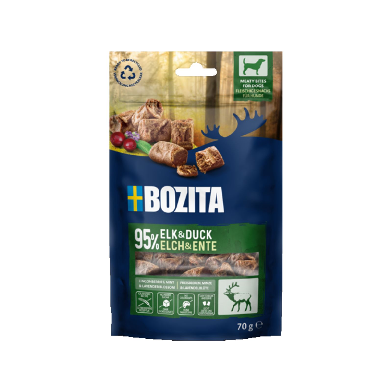 BOZITA Meaty Bites Dog Snacks przysmak dla psa z łosiem i kaczką 70g