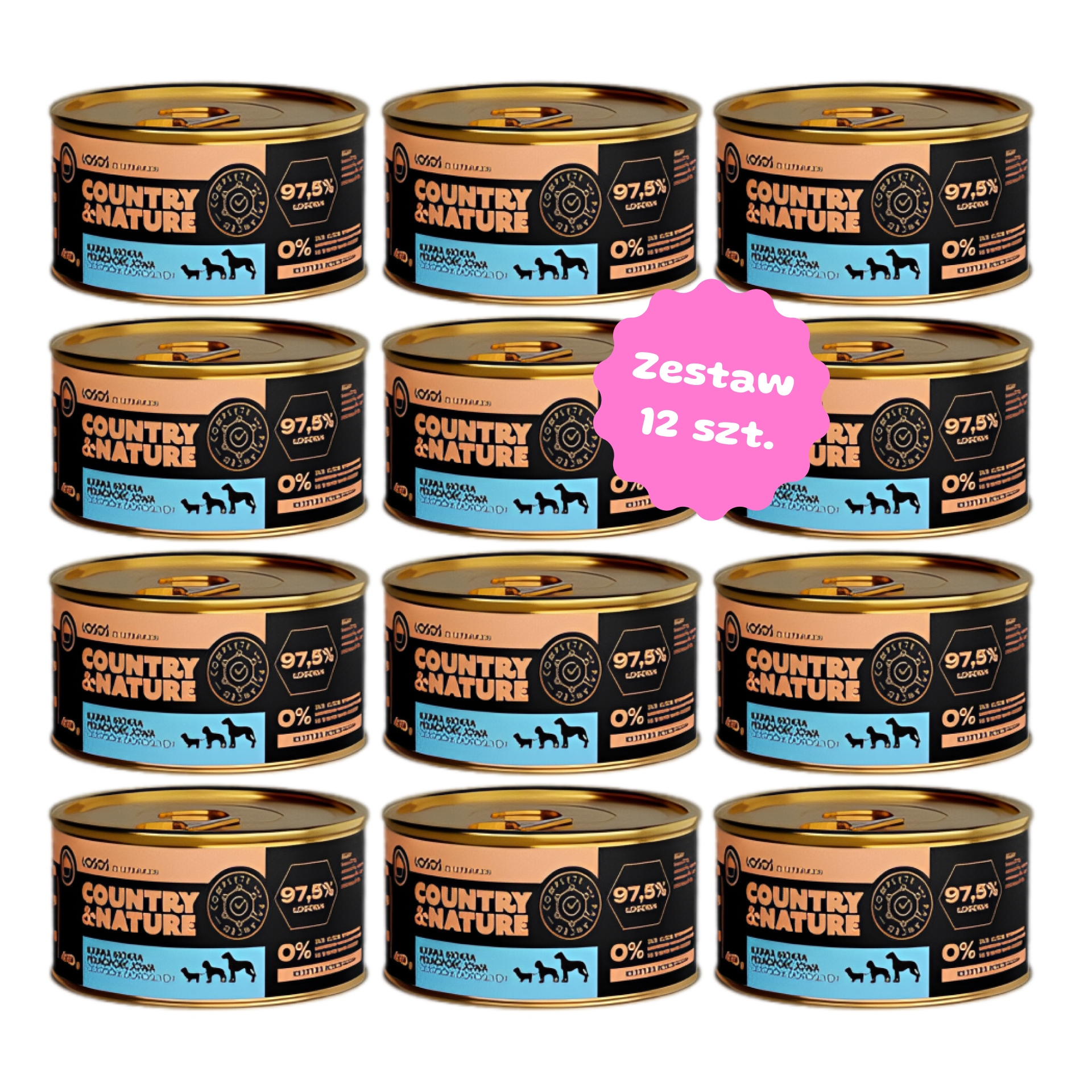 Zestaw 12 szt. puszek karmy mokrej - COUNTRY&NATURE łosoś ze szpinakiem - 12 szt. puszka 410g