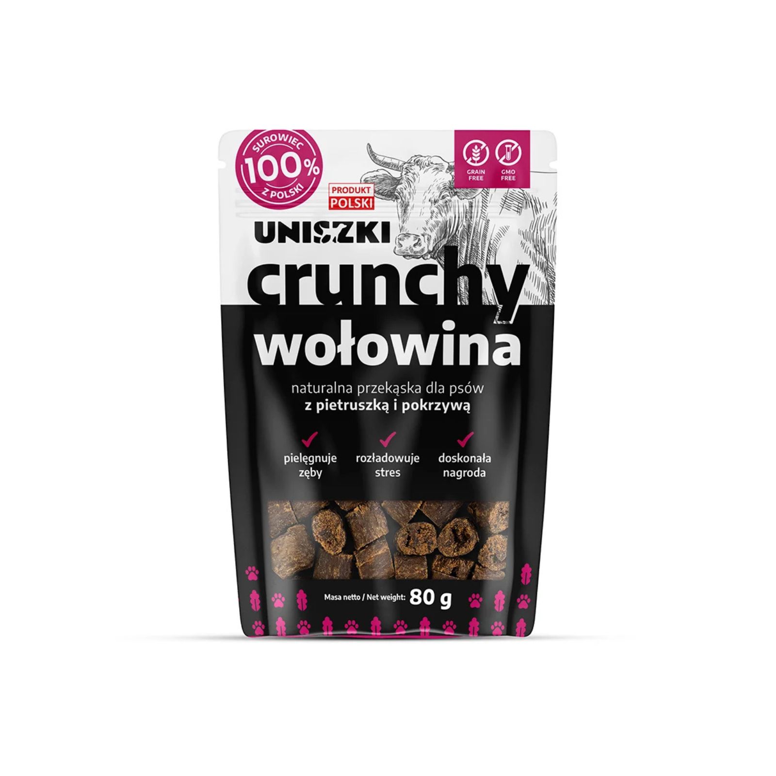 Uniszki Crunchy wołowina z pietruszką i pokrzywą przysmak dla psa 80g 