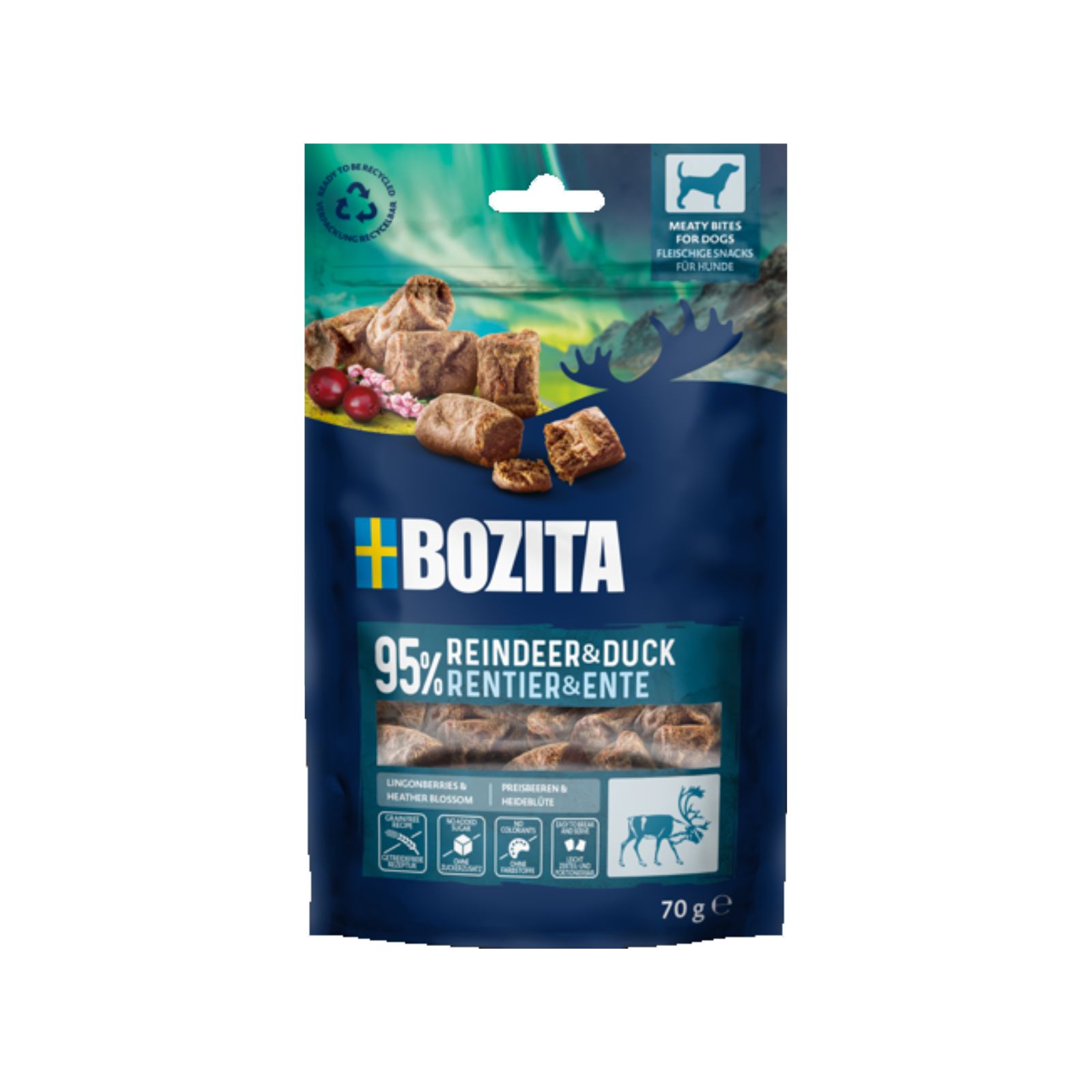 BOZITA Meaty Bites Dog Snacks przysmak dla psa z reniferem i kaczką 70g