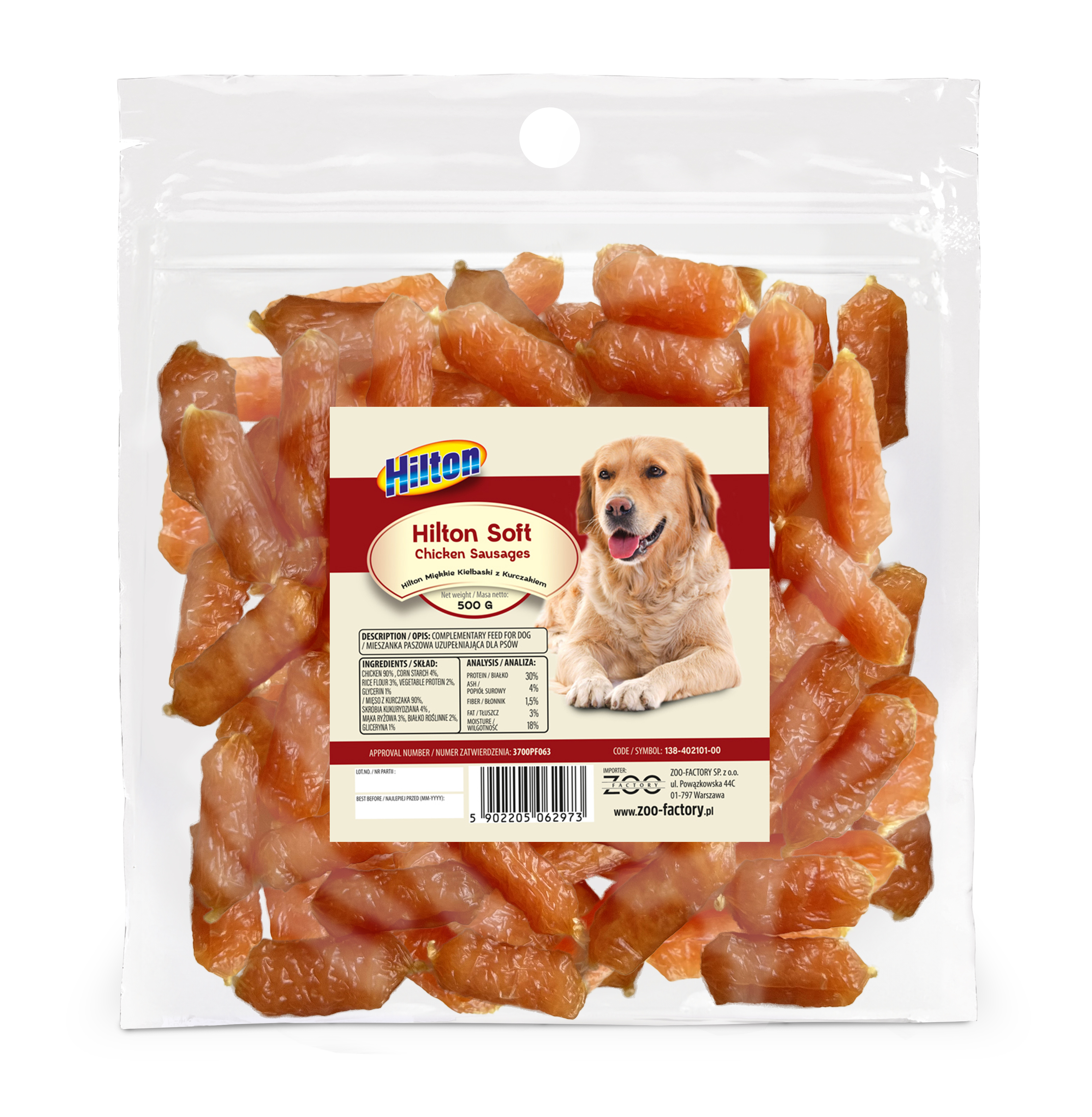 Hilton Miękkie kiełbaski z kurczakiem dla psa 500g 