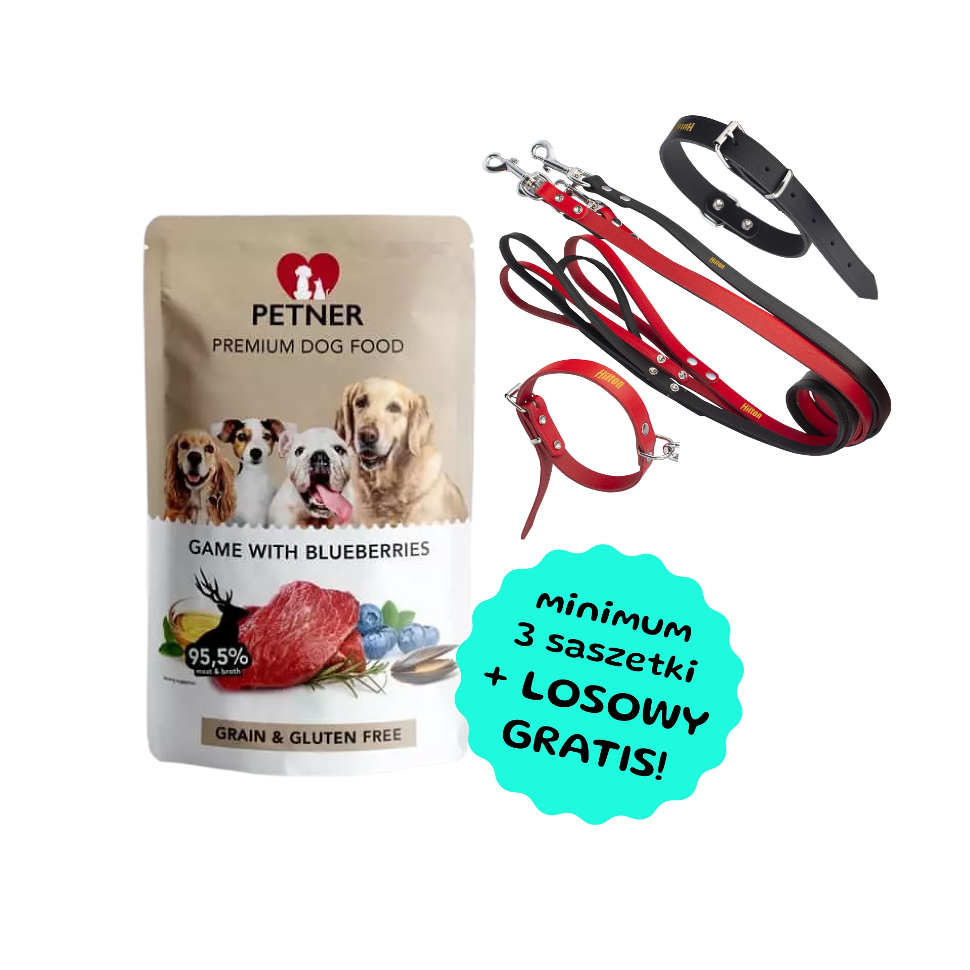 Petner Premium Dog Food game with blueberries dziczyzna z borówką karma mokra 500g - Smycz lub obroża GRATIS przy zakupie min. 3 saszetek Petner!