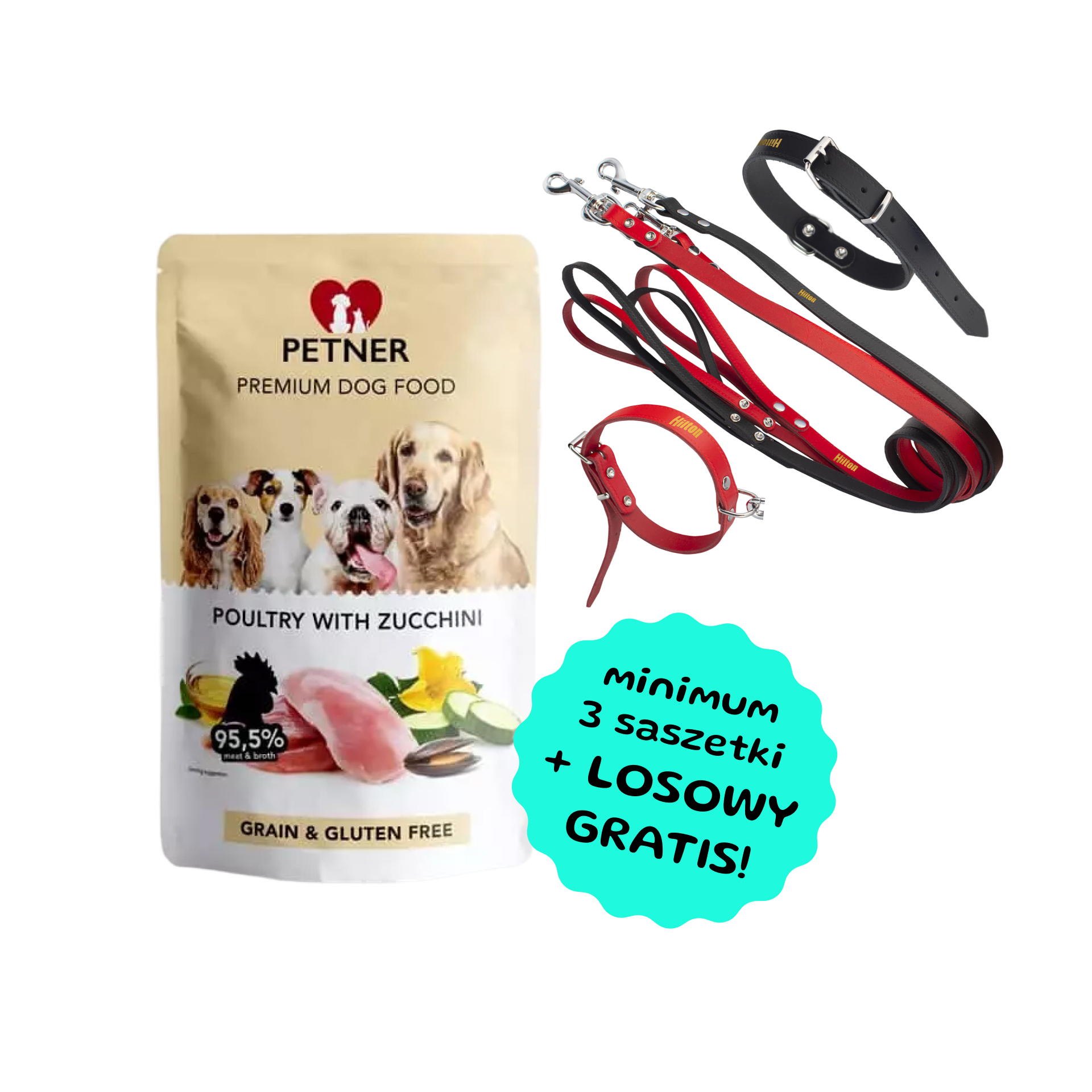 Petner Premium Dog Food poultry with zucchni drób z cukinią karma mokra 500g - Smycz lub obroża GRATIS przy zakupie min. 3 saszetek Petner!