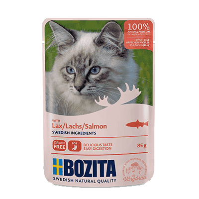 BOZITA kawałeczki mięsa w galaretce z łososiem dla kota saszetka 85g