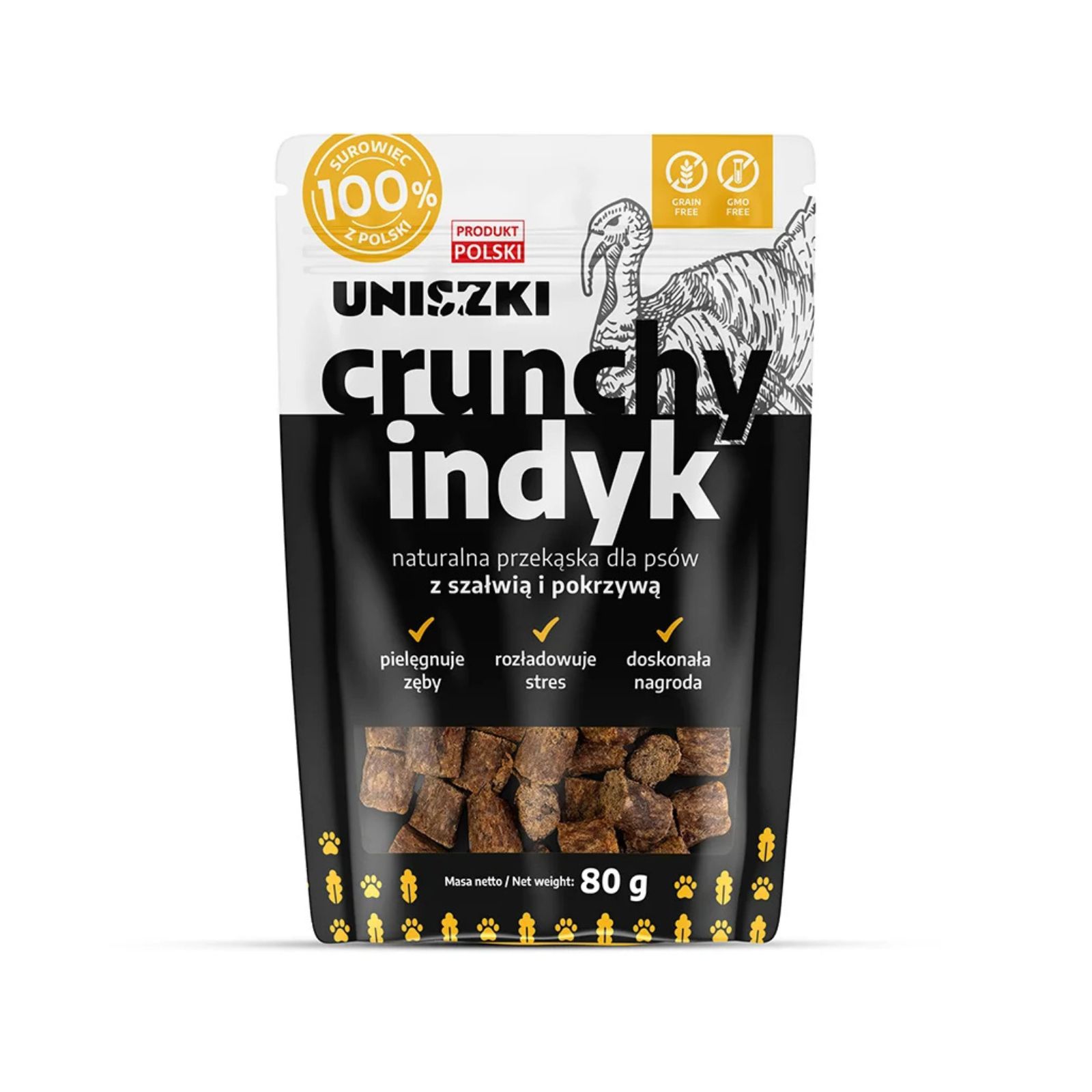 Uniszki Crunchy indyk z szałwią i pokrzywą przysmak dla psa 80g