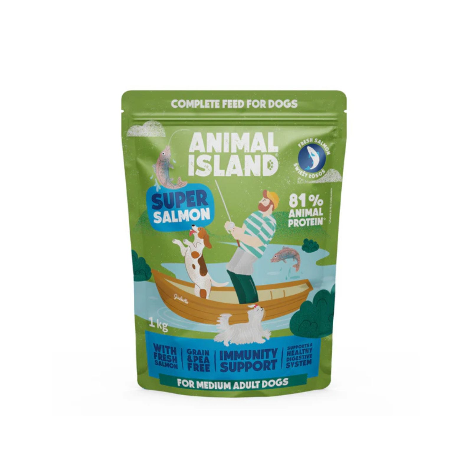 Animal Island Bezzbożowa karma sucha premium z łososiem dla psów dorosłych ras średnich 1kg