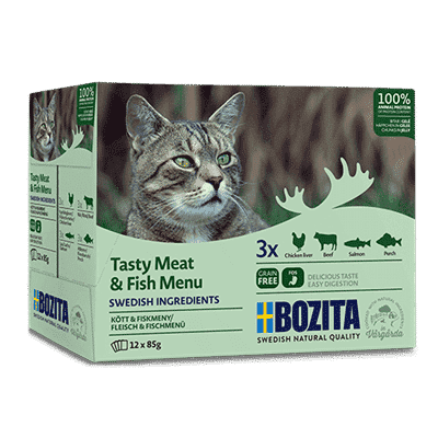 BOZITA Zestaw 12 saszetek: mięsne i rybne kawałki w galaretce 12x85g