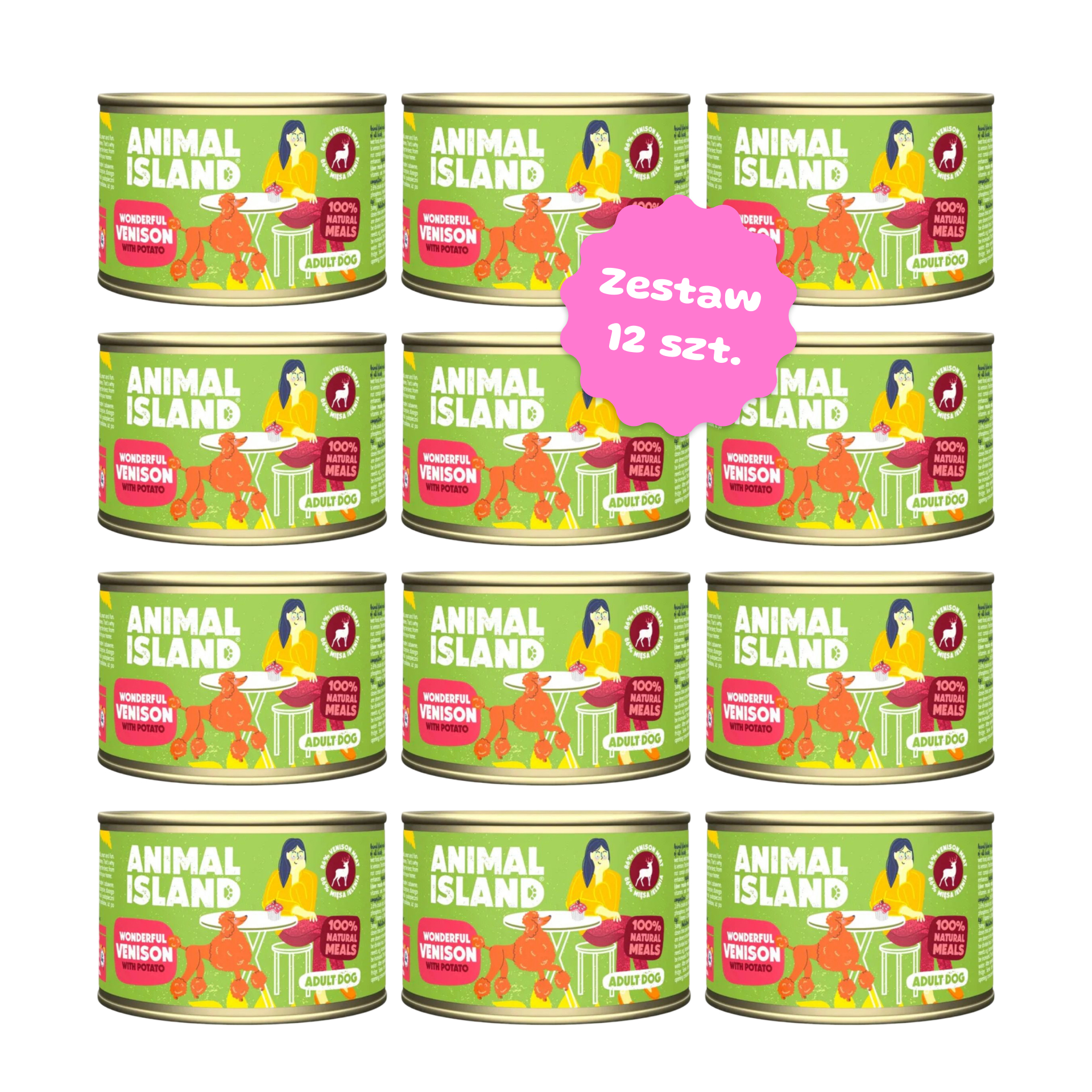 Zestaw 12 szt. puszek karmy mokrej monobiałkowej - Animal Island jeleń z ziemniakami - 12 szt. puszka 410g