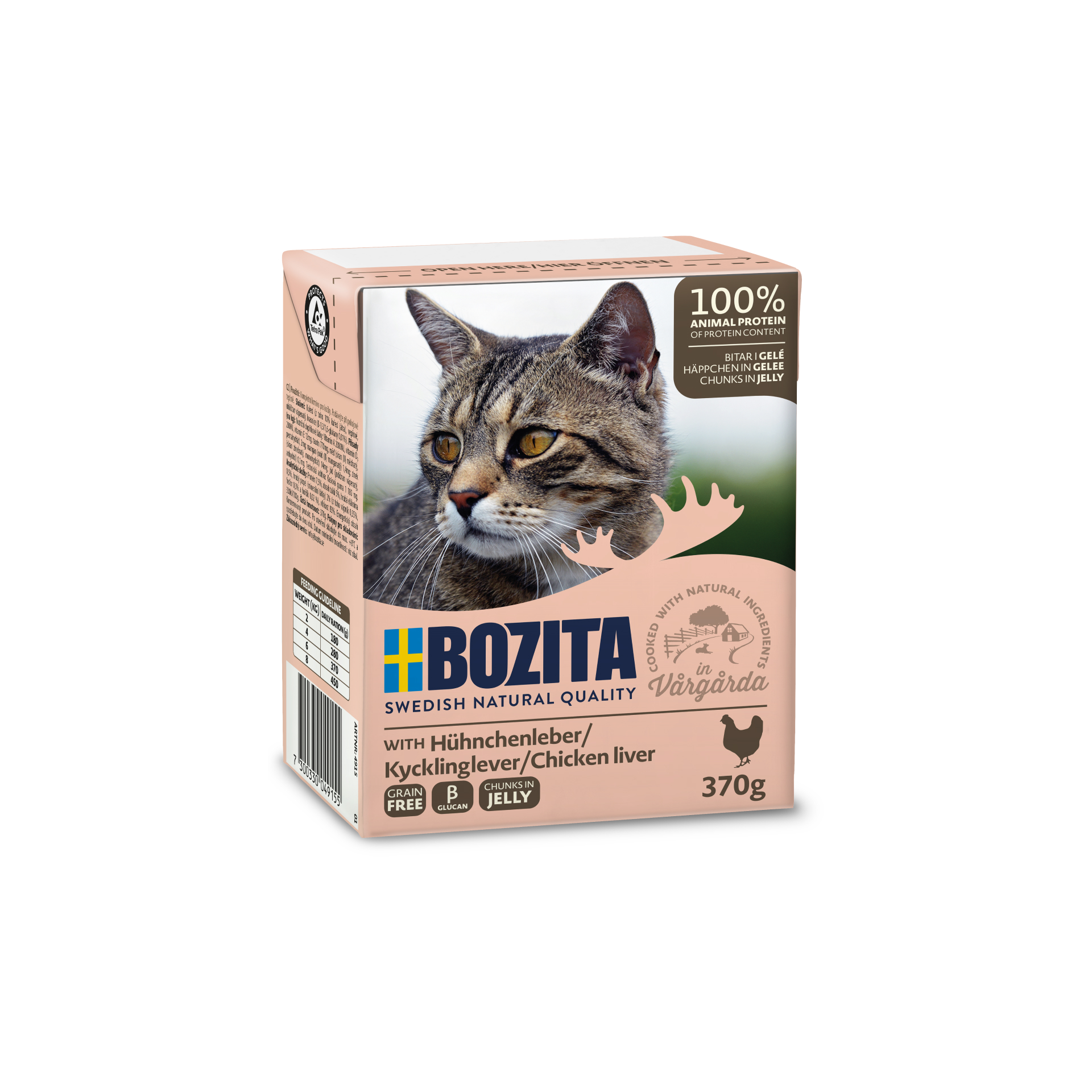 BOZITA Mięsne kawałeczki z wątróbką z kurczaka w galaretce dla kota Tetra Recart 370g 