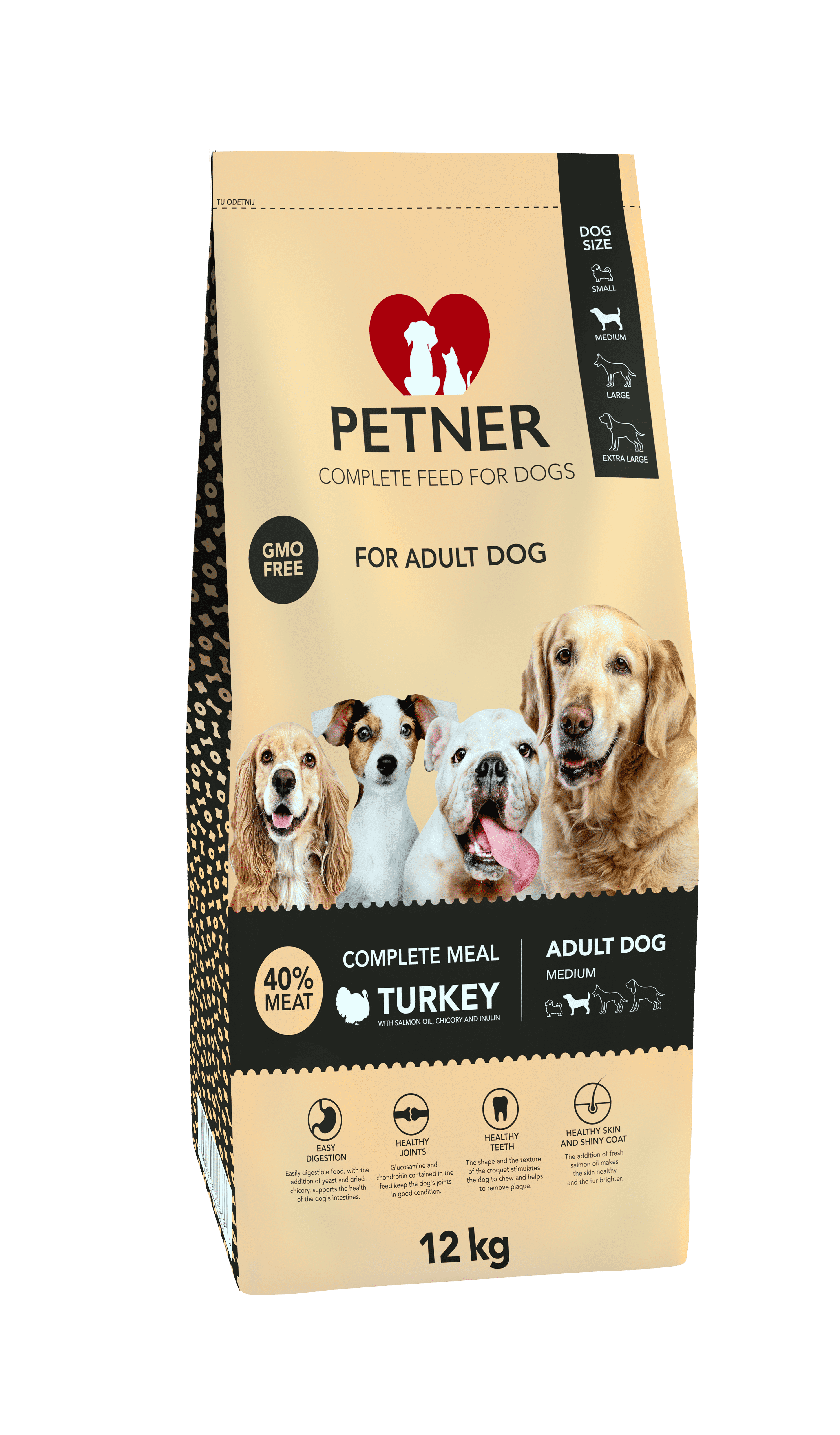 Petner Adult dog medium breeds with turkey 12kg - 12 kg