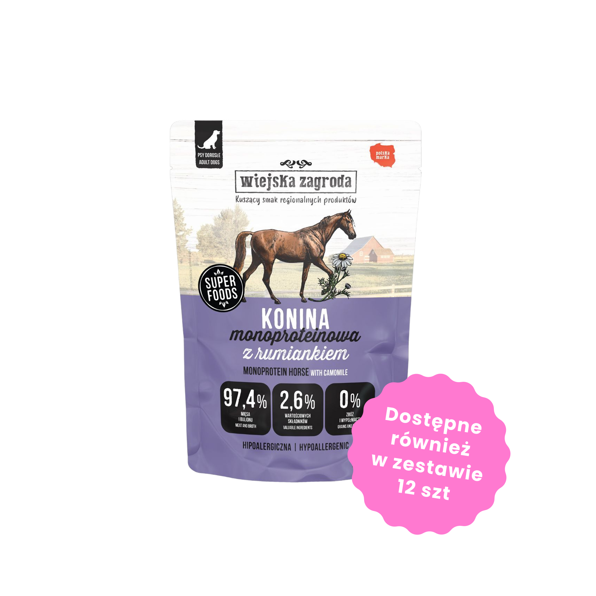 Wiejska Zagroda Karma Mokra Monobiałkowa konina z rumiankiem dla psów dorosłych 500g 