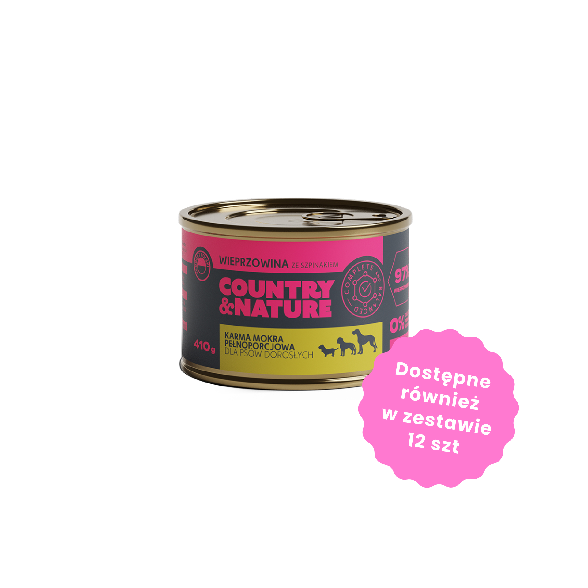 COUNTRY&NATURE Bezzbożowa mokra karma - wieprzowina ze szpinakiem 410 g