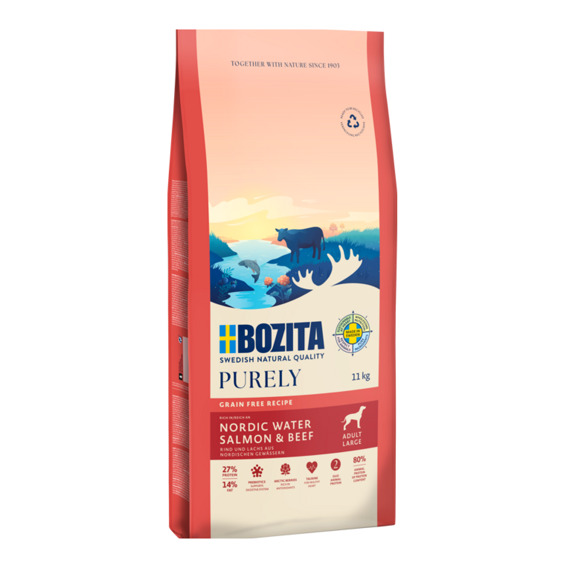 Bozita Purely Adult Large bezzbożowa karma z łososiem i wołowiną 11kg