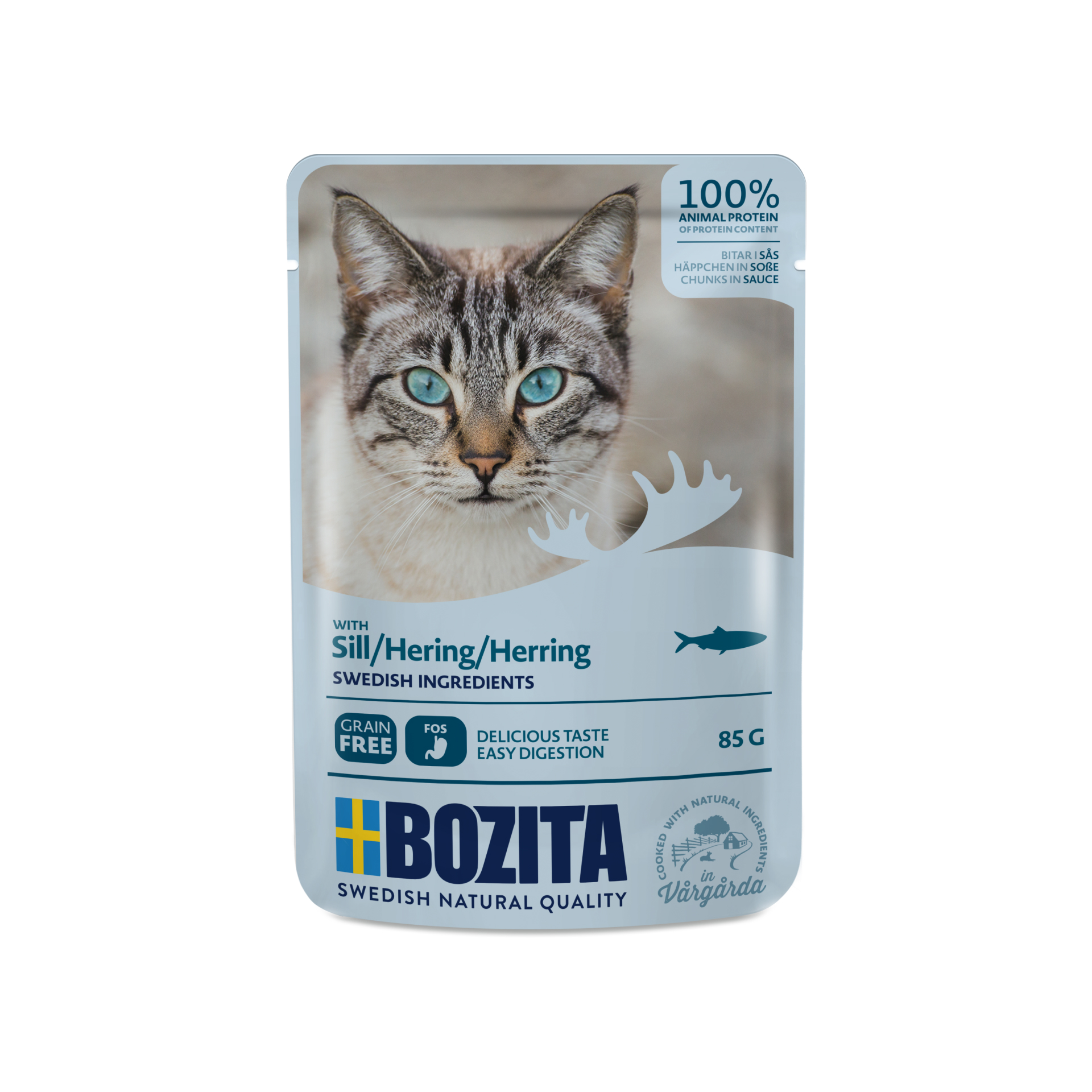 BOZITA kawałeczki mięsa w sosie ze śledziem dla kota saszetka 85g 