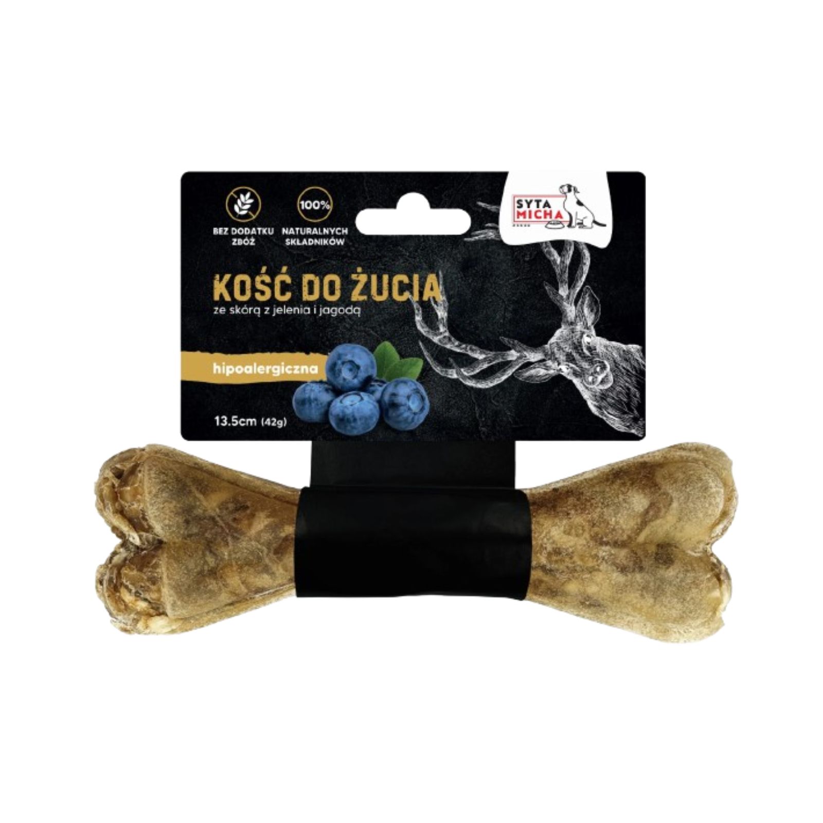 Syta Micha Kość do żucia hipoalergiczna jeleń z jagodami przysmak dla psa 13,5cm