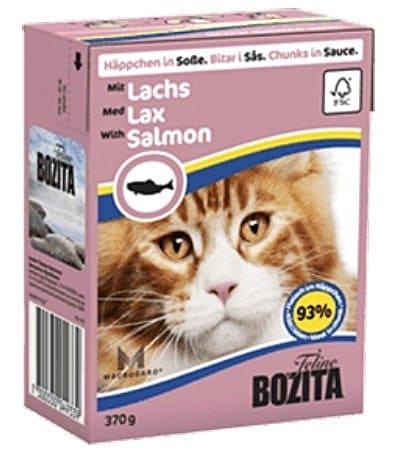BOZITA Mięsne kawałeczki w sosie z łososiem dla kota Tetra Recart 370g 