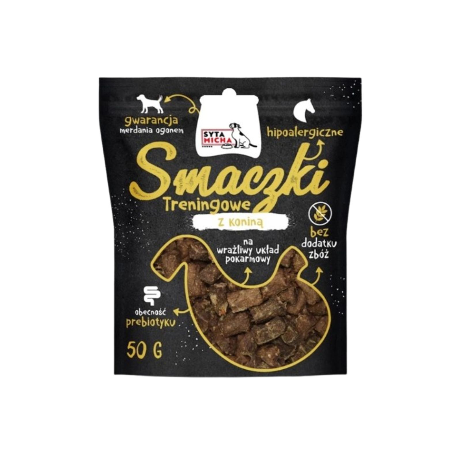 Syta Micha Smaczki treningowe z koniną dla wrażliwych układów pokarmowych przysmak dla psa 50g