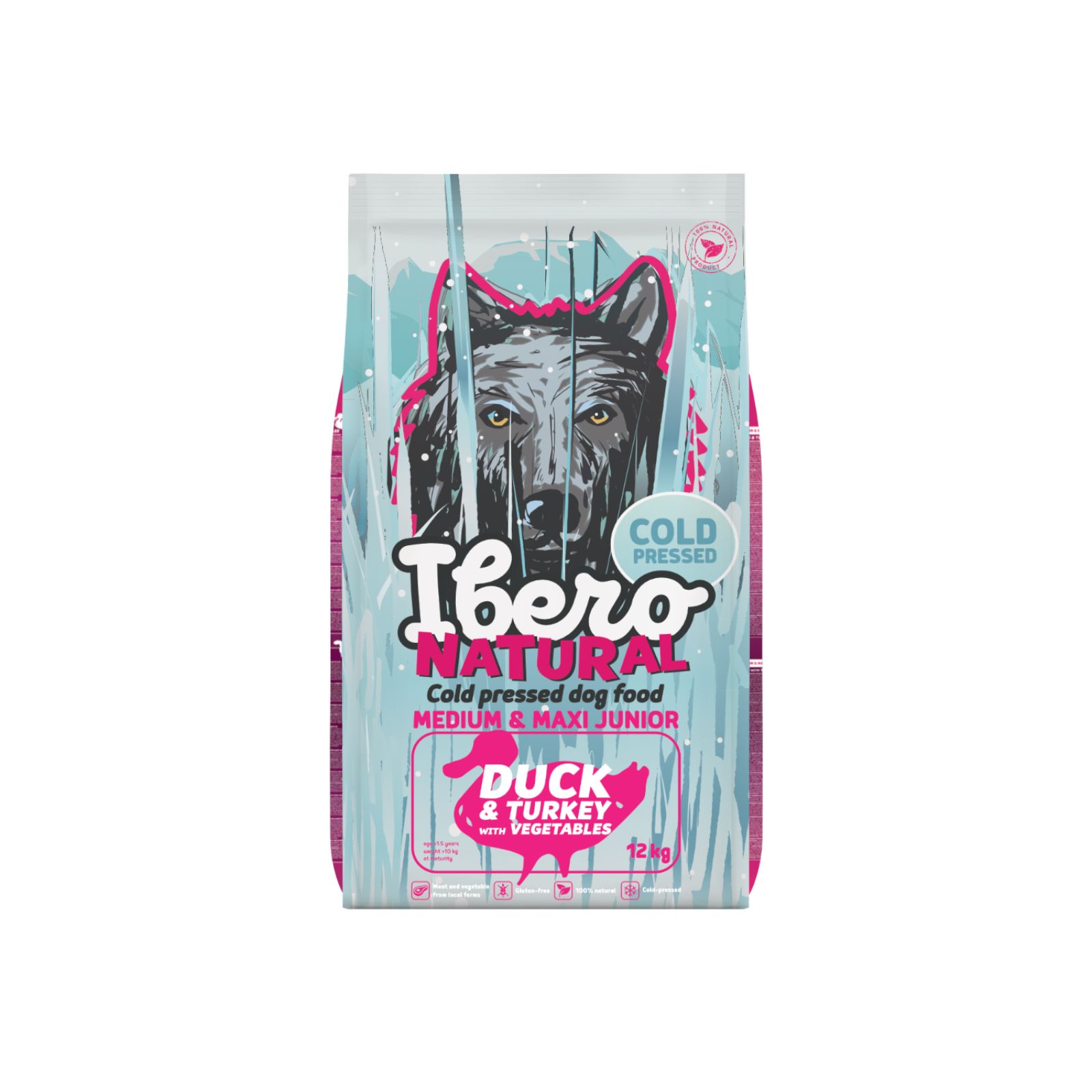 Ibero Cold Press Dog Junior Medium/Large Duck & Turkey karma tłoczona na zimno dla szczeniąt średnich i dużych ras z kaczką i indykiem 12kg