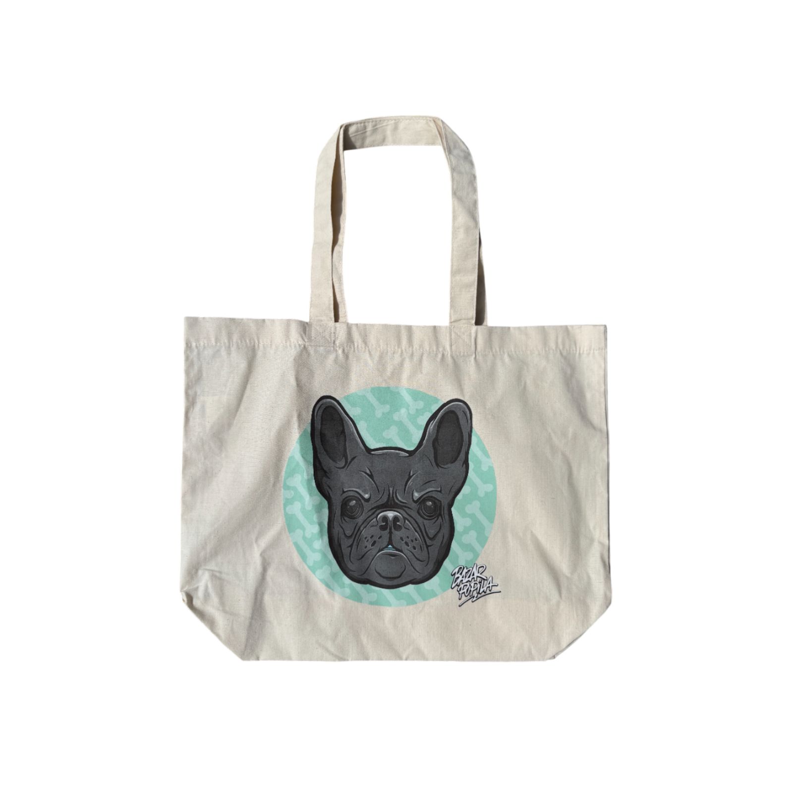 Bawełniana torba ekologiczna na zakupy z buldogiem francuskim Bazar Pupila 