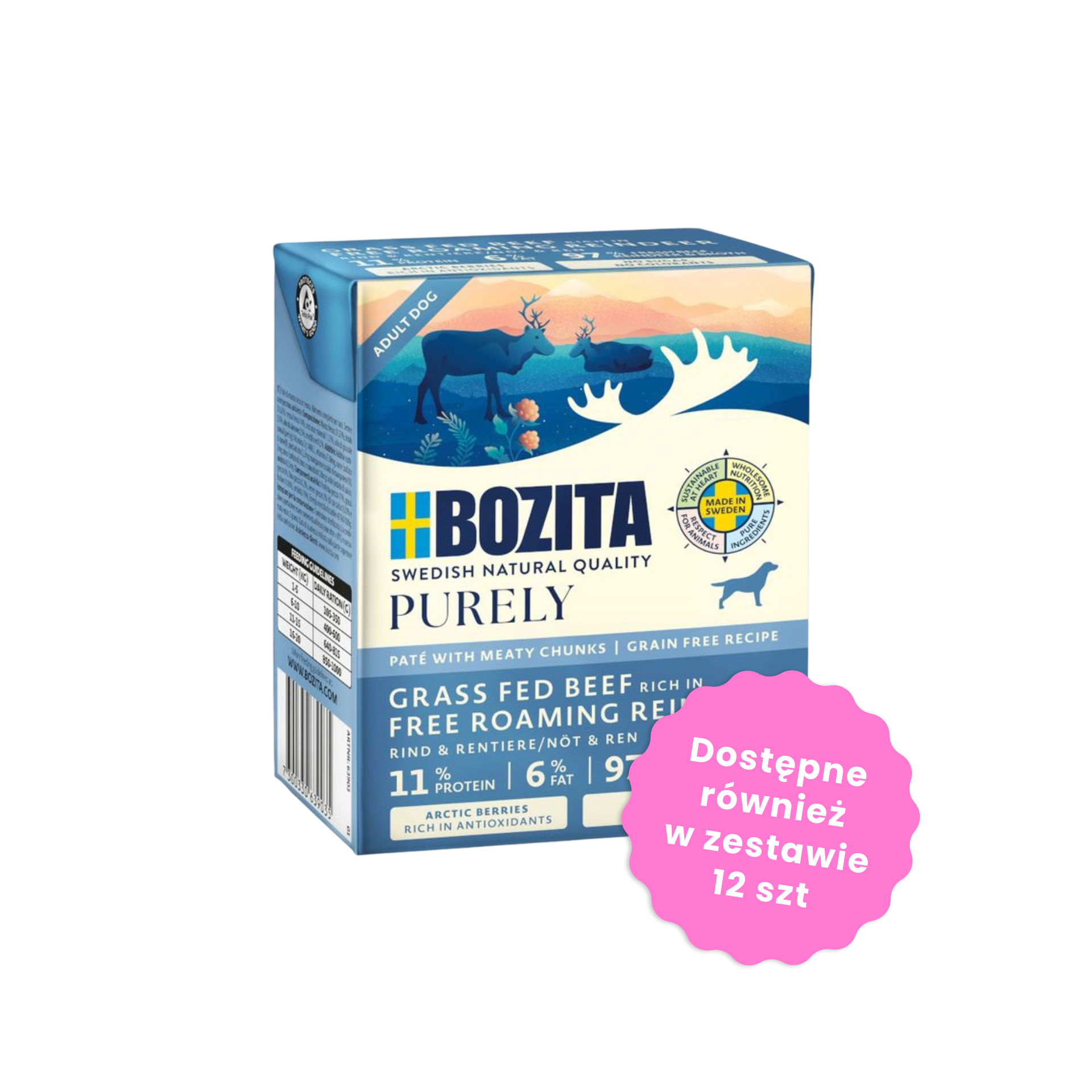 BOZITA Purely Paté pasztecik dla psa z wołowiną i reniferem Tetra Recart 370g