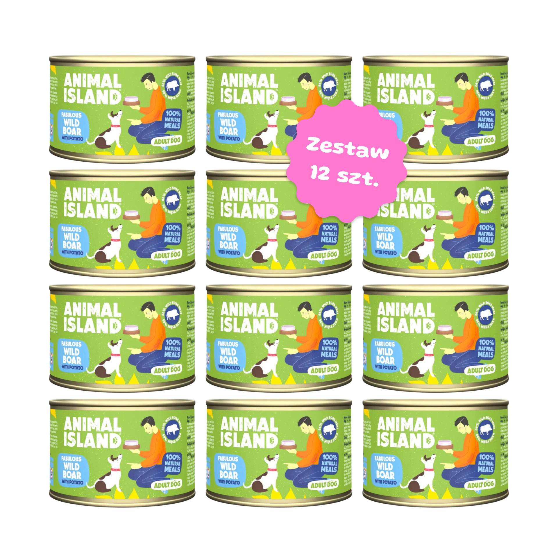 Zestaw 12 szt. puszek karmy mokrej monobiałkowej - Animal Island dziczyzna z ziemniakami - 12 szt. puszka 410g
