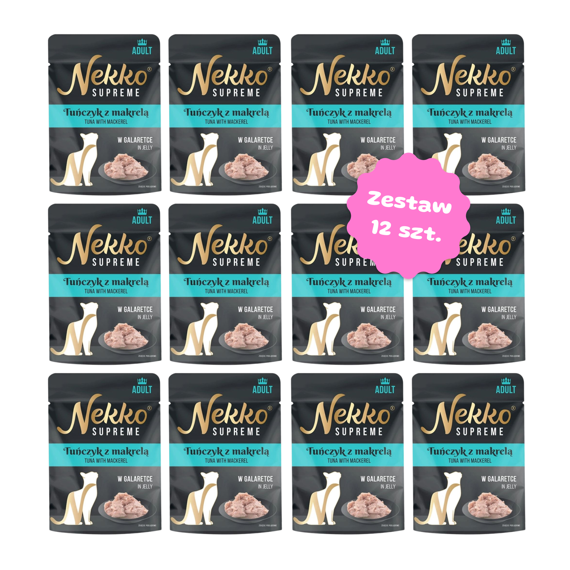 Zestaw 12 szt. saszetek dla kota - NEKKO SUPREME Adult Tuńczyk z makrelą w galaretce - 12 szt. saszetka 70g