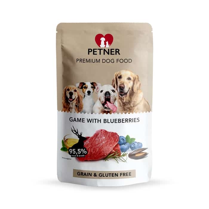 Petner Premium Dog Food game with blueberries 500g 
