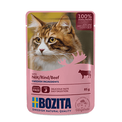 BOZITA kawałeczki mięsa w galaretce z wołowiną dla kota saszetka 85g 